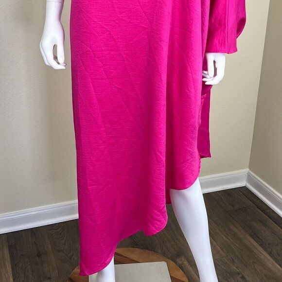 Vici Women's Size S Pink One Shoulder Satin Kaftan Maxi Dress Pullover Flowy - Picture 5 of 14